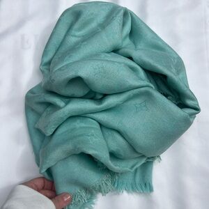 Louis Vuitton Turquoise Monogram Silk/Wool Shawl Scarf